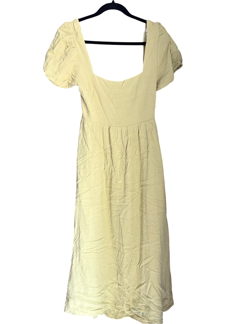 Puff Sleeve Square Neck Midi Dress in Chartreuse